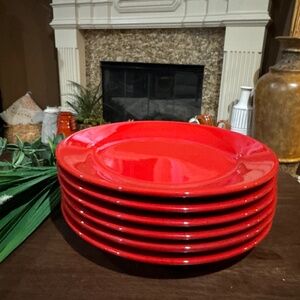 (6) Waechtersbach Germany Fun Factory Solid Red Dessert Salad Plates 8 inches